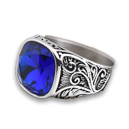 Cubic Zirconia Stainless Steel Hand-crafted Gemstone Birthstone Vintage Carved Ring For Women & Men