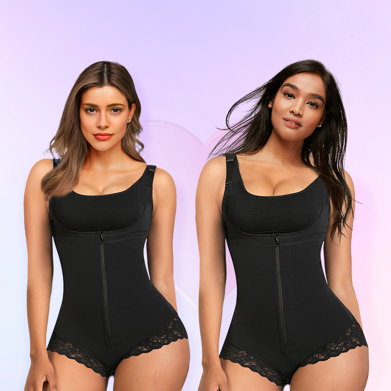 Lafeme Tummy Control Lace Fajas Bodysuit Thong Shapewear for Women