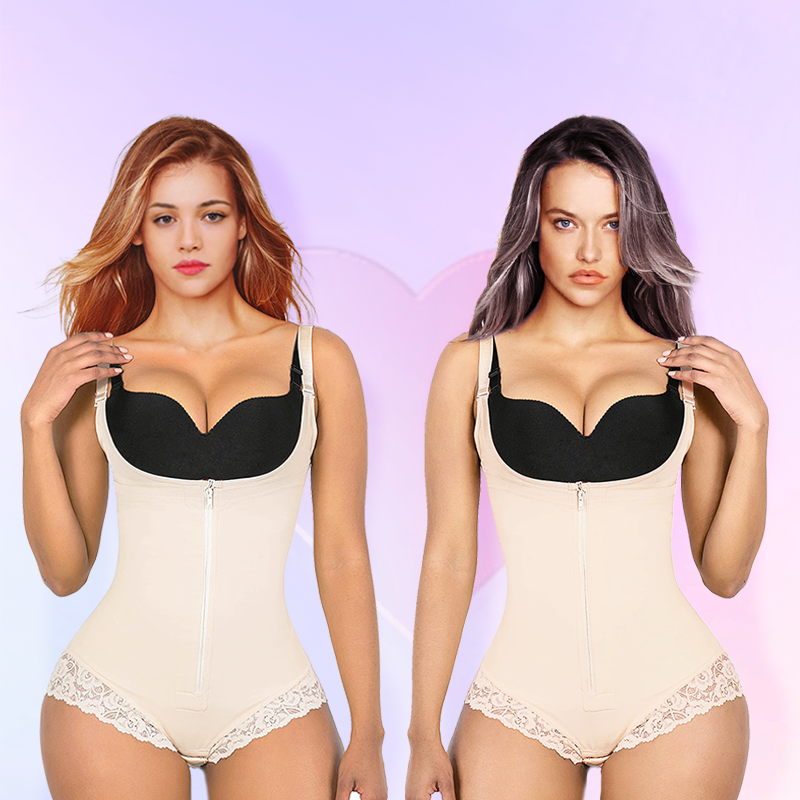 Lafeme Tummy Control Lace Fajas Bodysuit Thong Shapewear for Women