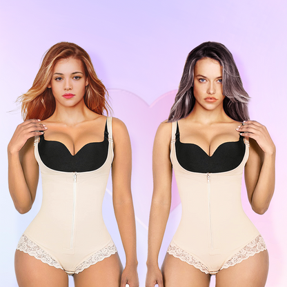 Lafeme Tummy Control Lace Fajas Bodysuit Thong Shapewear for Women