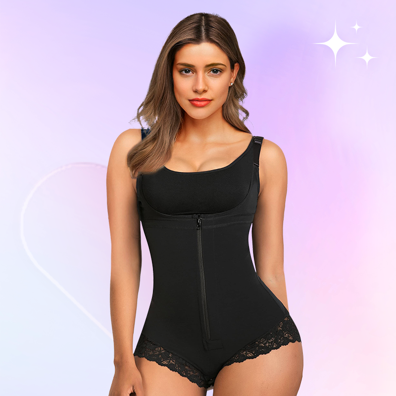 Lafeme Tummy Control Lace Fajas Bodysuit Thong Shapewear for Women