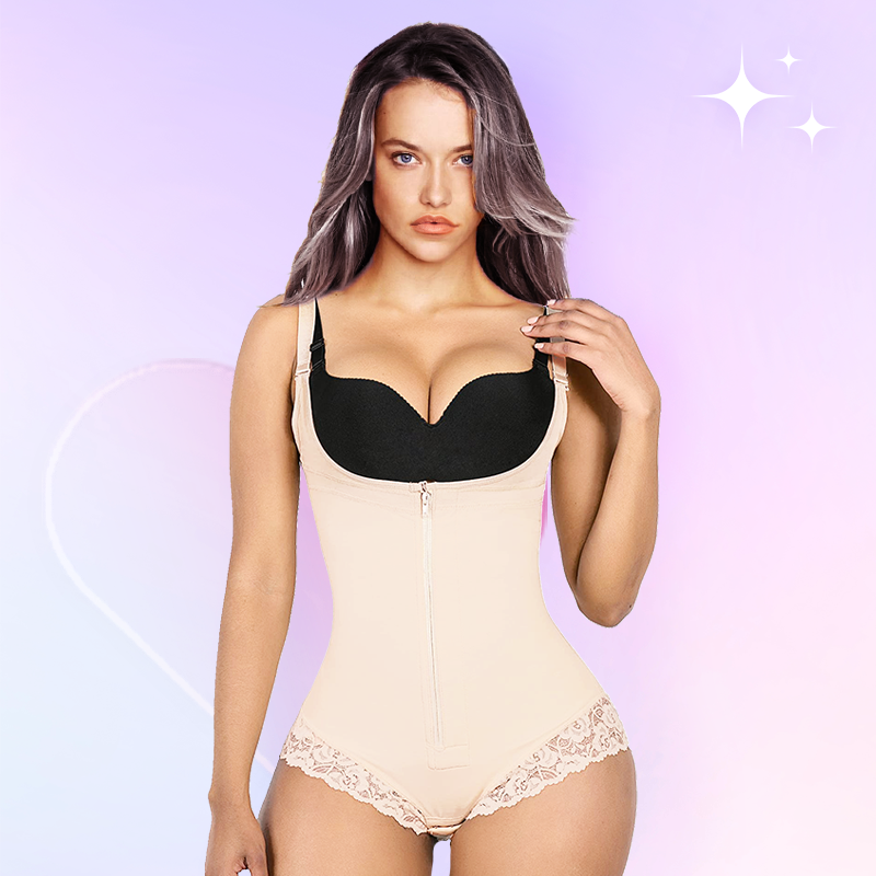 Lafeme Tummy Control Lace Fajas Bodysuit Thong Shapewear for Women