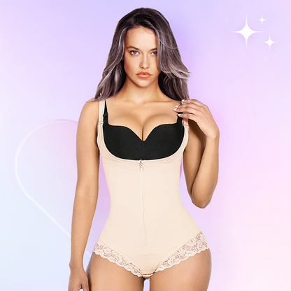 Lafeme Tummy Control Lace Fajas Bodysuit Thong Shapewear for Women