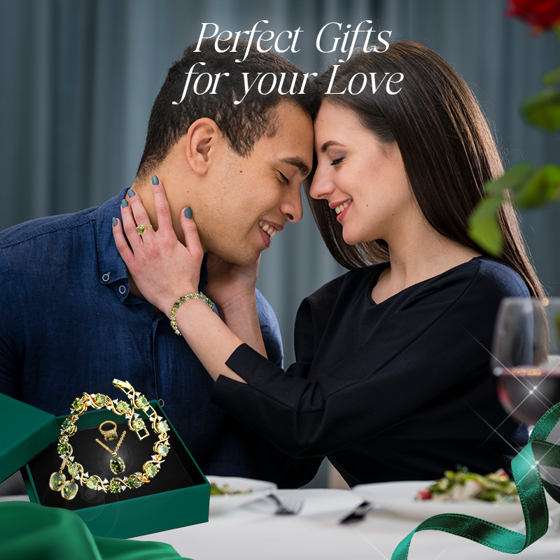 TA Castor 18K Yellow Gold Peridot Ruby Pendant Earring Bracelet & Ring Set For Women With Card