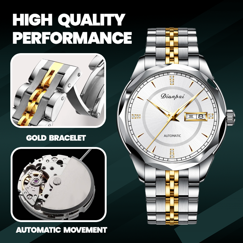 Men 30ATM Business Luminous Gold Plated Movement Automatic Mechanical Swiss Watch