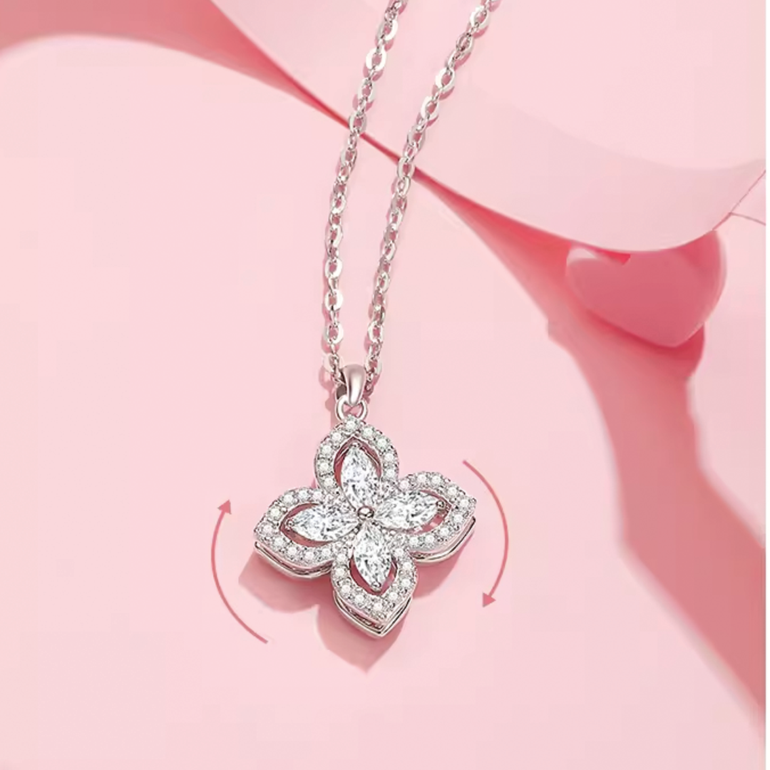 Women Gold & Silver Plated Lucky Four-Leaf Rotating Design Jewelry Set