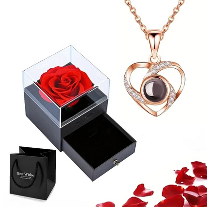 Neeko Eternal Rose Love Languages Heart Pendant Gift Box for Her on Birthday, Christmas, Mother's Day, Valentine's Day