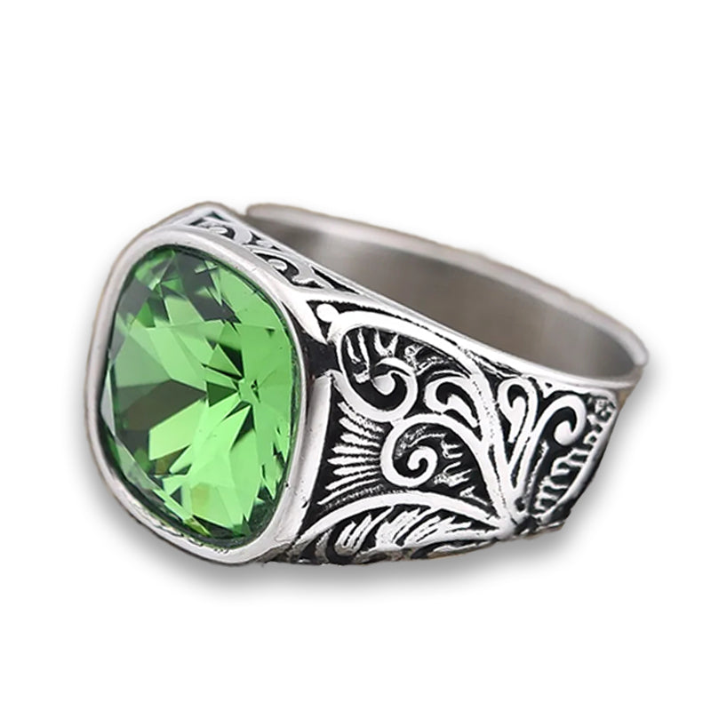 Cubic Zirconia Stainless Steel Hand-crafted Gemstone Birthstone Vintage Carved Ring For Women & Men