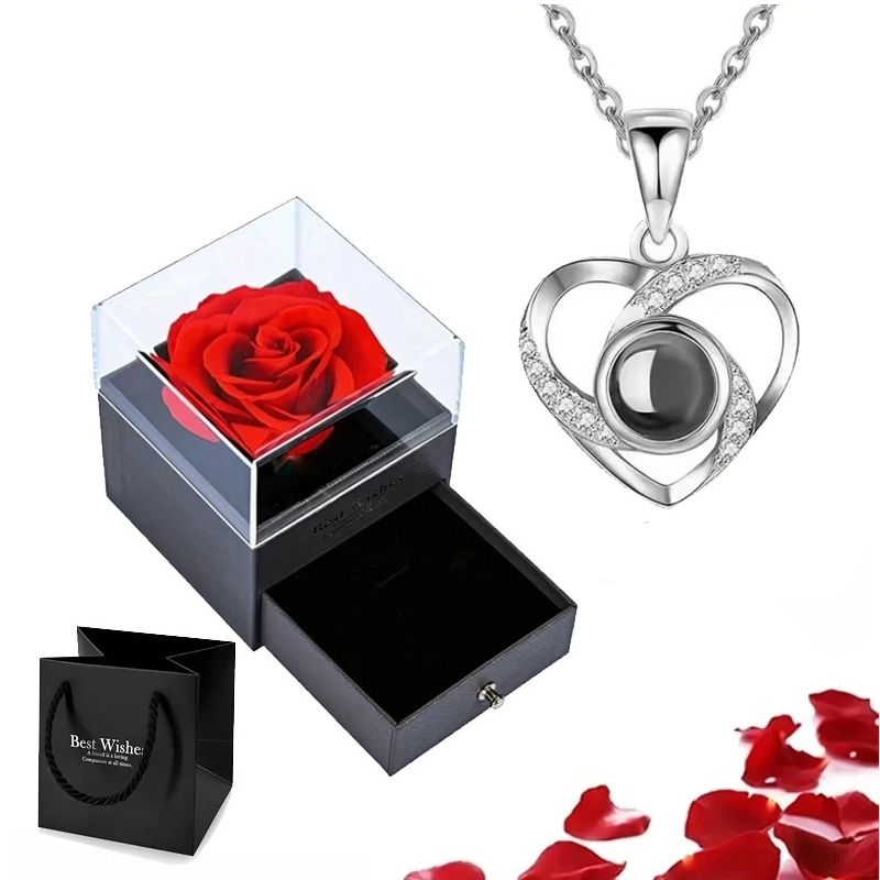 Neeko Eternal Rose Love Languages Heart Pendant Gift Box for Her on Birthday, Christmas, Mother's Day, Valentine's Day