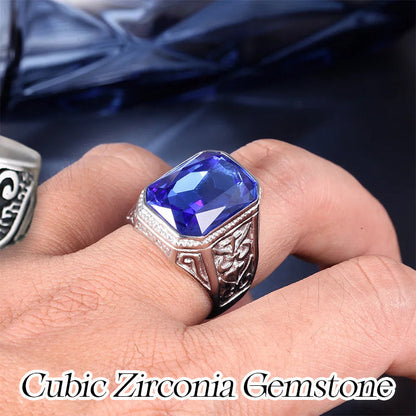 Cubic Zirconia Stainless Steel Hand-crafted Gemstone Birthstone Vintage Carved Ring For Women & Men