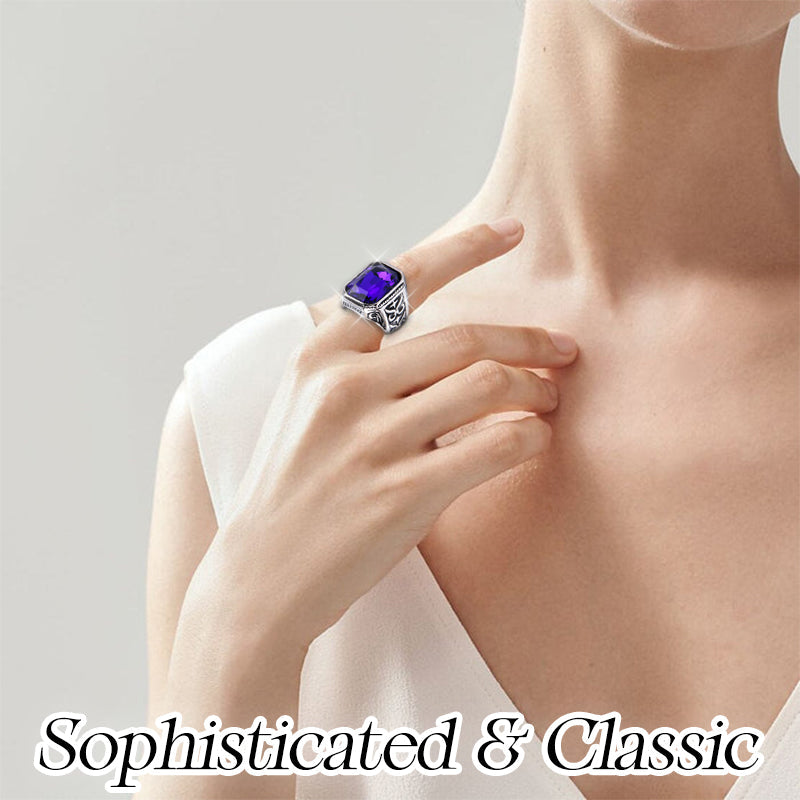 Cubic Zirconia Stainless Steel Hand-crafted Gemstone Birthstone Vintage Carved Ring For Women & Men