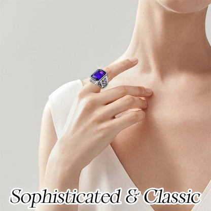 Cubic Zirconia Stainless Steel Hand-crafted Gemstone Birthstone Vintage Carved Ring For Women & Men