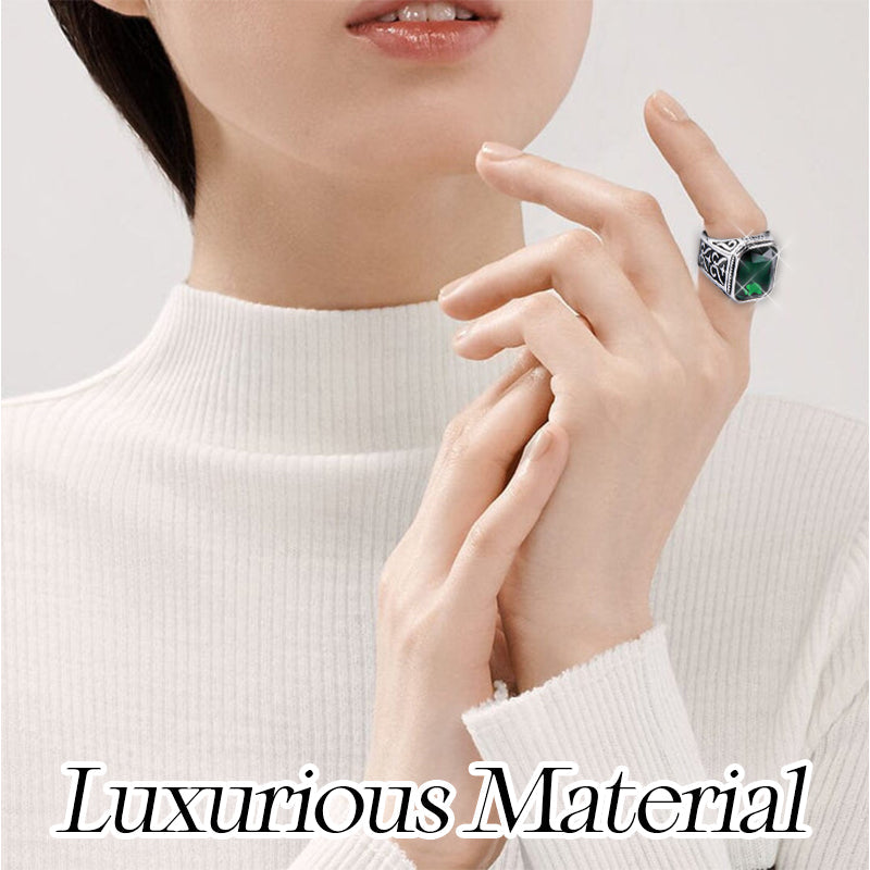 Cubic Zirconia Stainless Steel Hand-crafted Gemstone Birthstone Vintage Carved Ring For Women & Men