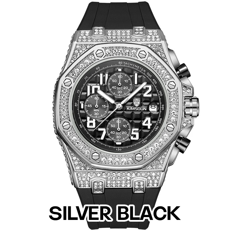 Sports 30M Waterproof Multi-Functional Unisex's Rhinestone Silicone Watch _Long