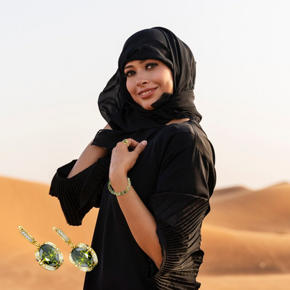 UAE Castor 18K ذهب أصفر بيريدوت روبي قلادة أقراط سوار وخاتم مجموعة للنساء