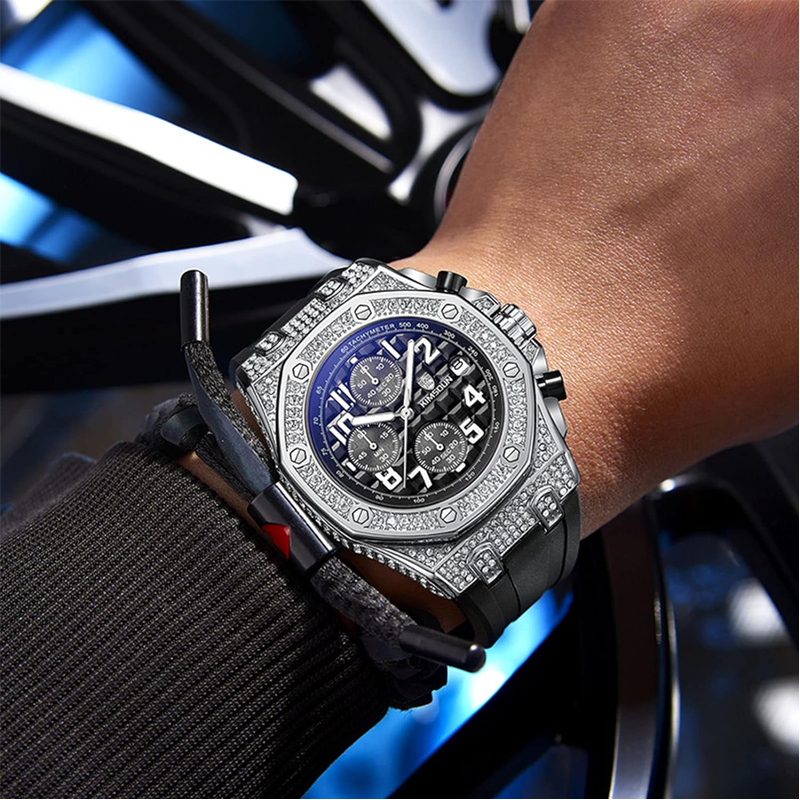 Sports 30M Waterproof Multi-Functional Unisex's Rhinestone Silicone Watch _Long