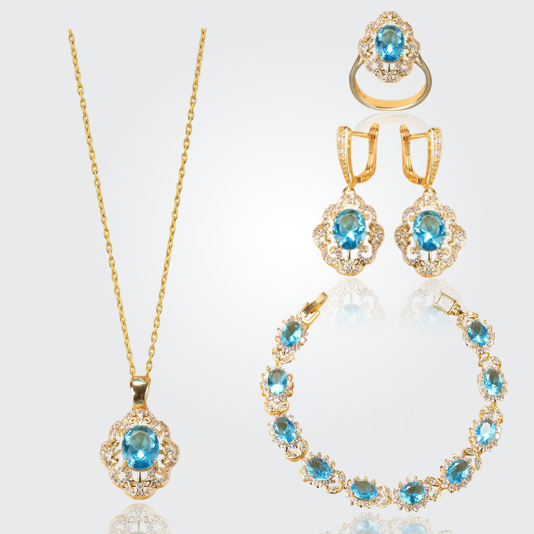 Aurora 18K Gold Gemstone Pendant Earring Bracelet & Ring Set For Women