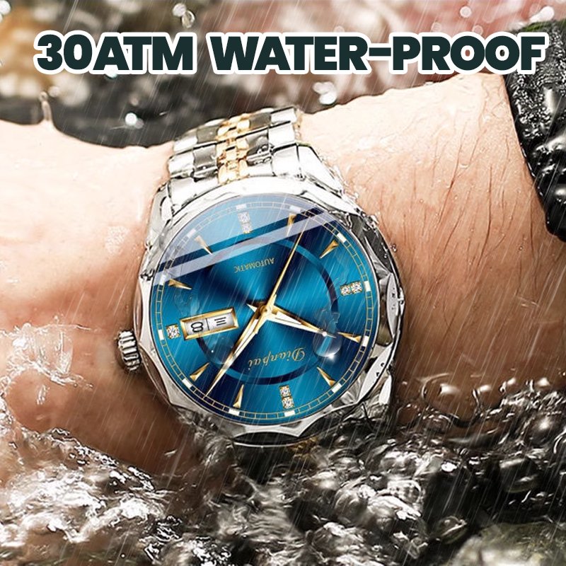 Men 30ATM Business Luminous Gold Plated Movement Automatic Mechanical Swiss Watch