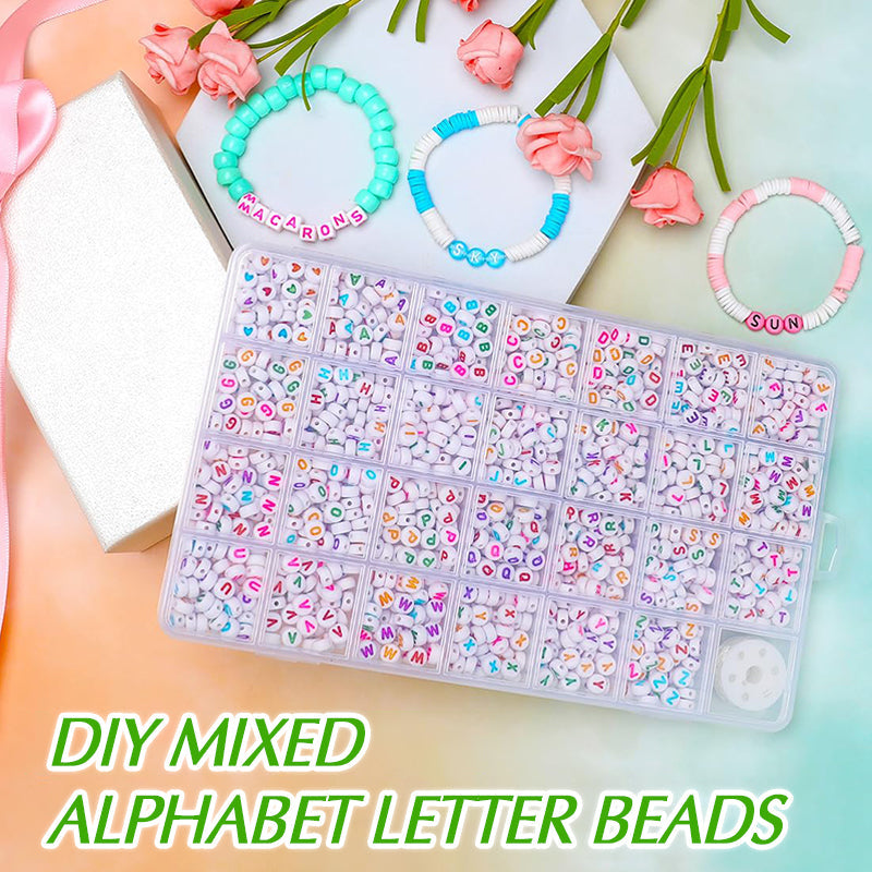 2400pcs Mixed Alphabet Letter Round Beads Kit for DIY Jewelry Making with Crystal Elastic String