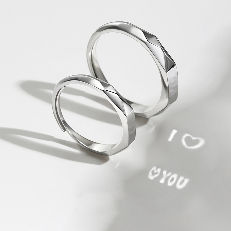 Custom Name Universal Fit Sterling Silver Endless Love Light Reflect Matching Couple Rings