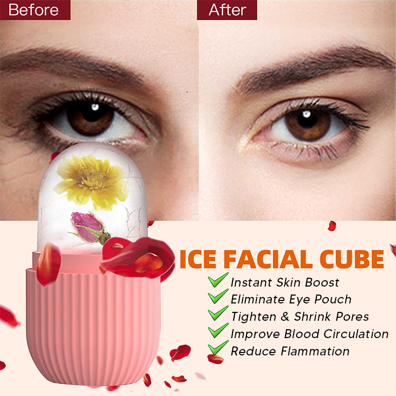 Natural Contour and Skin Care Reusable Ice Cube Roller Silicone Mold Massager for Face, Eyes and Neck