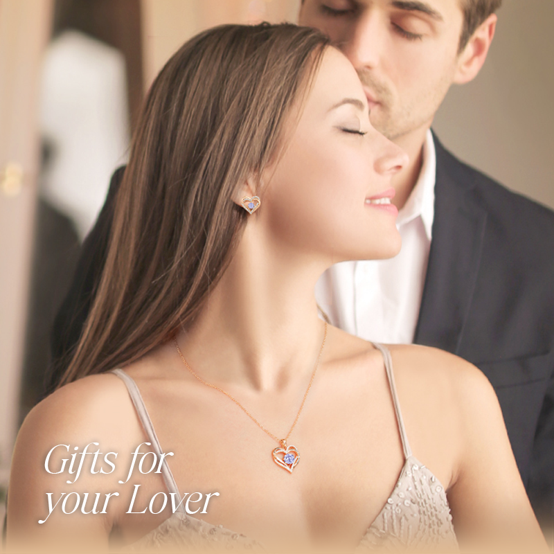 Germe Personalized 12 Birthstone Card Gifts for Women's Forever Love Heart Pendant Necklace