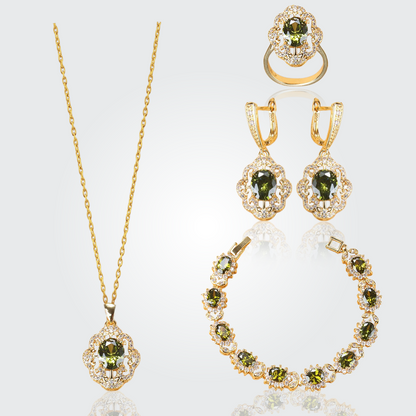 Aurora 18K Gold Gemstone Pendant Earring Bracelet & Ring Set For Women