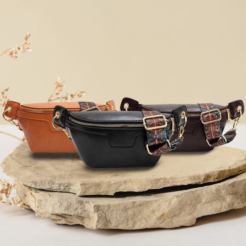 Lannie Women Vintage Bohemian Fashion High Quality Leather Crossbody Bag with Zipper for Casual and Travel