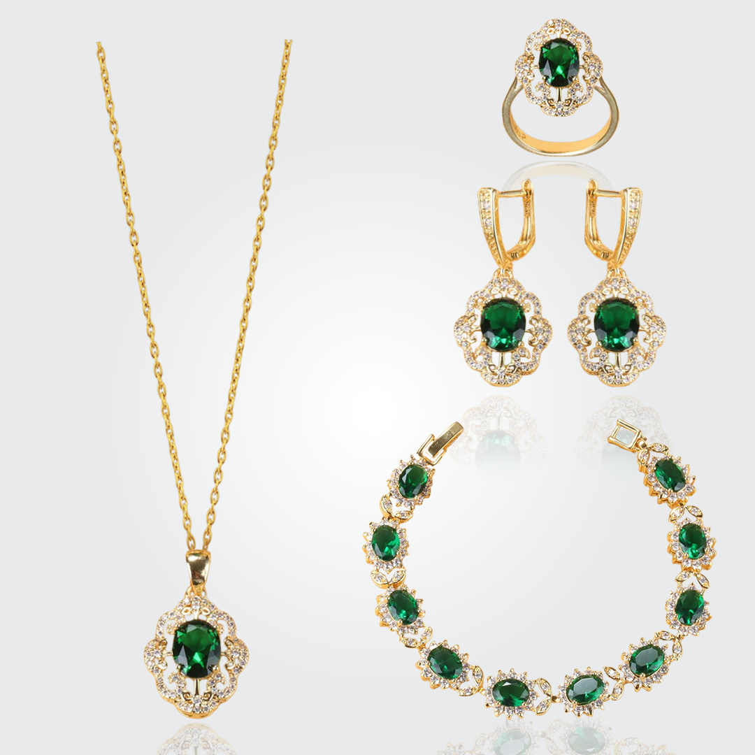 Aurora 18K Gold Gemstone Pendant Earring Bracelet & Ring Set For Women