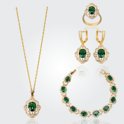 Aurora 18K Gold Gemstone Pendant Earring Bracelet & Ring Set For Women