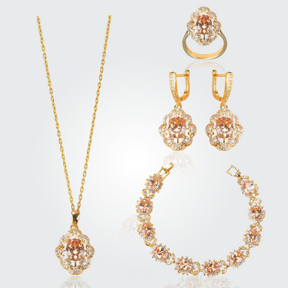 Aurora 18K Gold Gemstone Pendant Earring Bracelet & Ring Set For Women