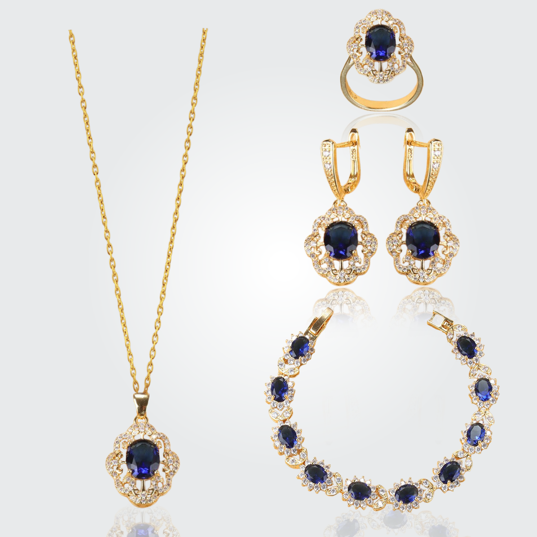 Aurora 18K Gold Gemstone Pendant Earring Bracelet & Ring Set For Women