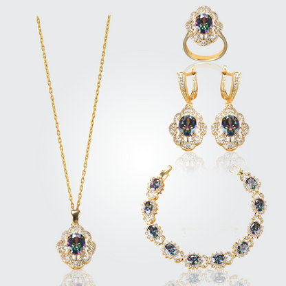 Aurora 18K Gold Gemstone Pendant Earring Bracelet & Ring Set For Women