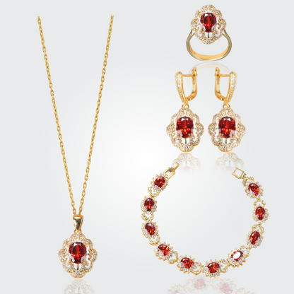 Aurora 18K Gold Gemstone Pendant Earring Bracelet & Ring Set For Women