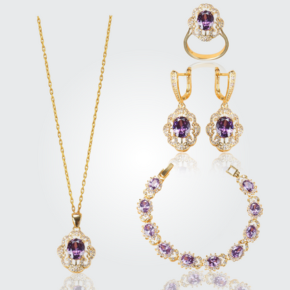 Aurora 18K Gold Gemstone Pendant Earring Bracelet & Ring Set For Women