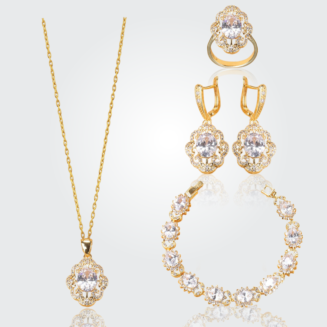 Aurora 18K Gold Gemstone Pendant Earring Bracelet & Ring Set For Women