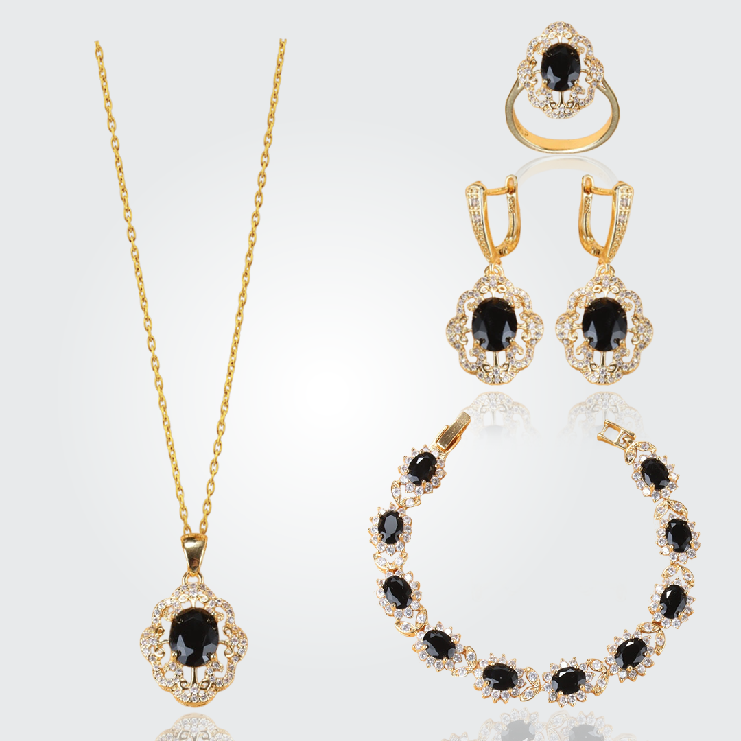 Aurora 18K Gold Gemstone Pendant Earring Bracelet & Ring Set For Women