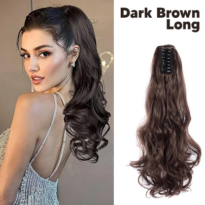 Synthetic Fiber Claw Clip Wavy Ponytail Hair Extensions for Women