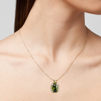 TA Castor 18K Yellow Gold Peridot Ruby Pendant Earring Bracelet & Ring Set For Women With Card