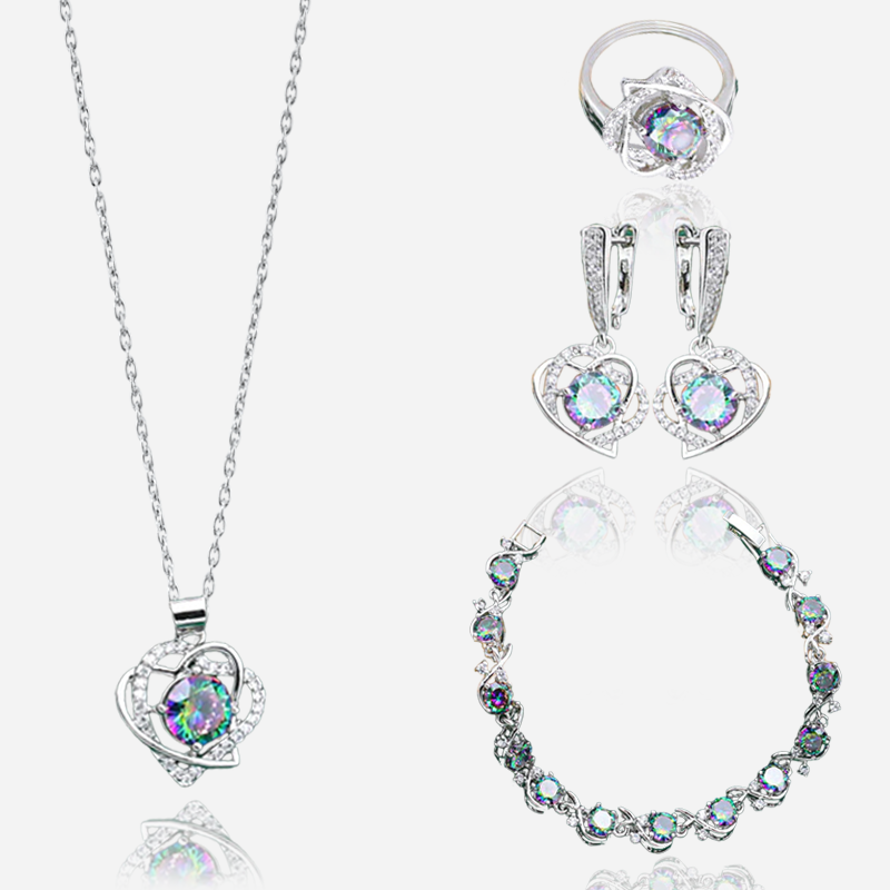 Rigel Silver Hand - Crafted Gemstone Pendant Earring Bracelet & Ring Set For Women