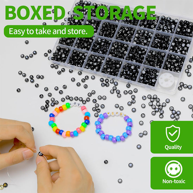 2400pcs Mixed Alphabet Letter Round Beads Kit for DIY Jewelry Making with Crystal Elastic String