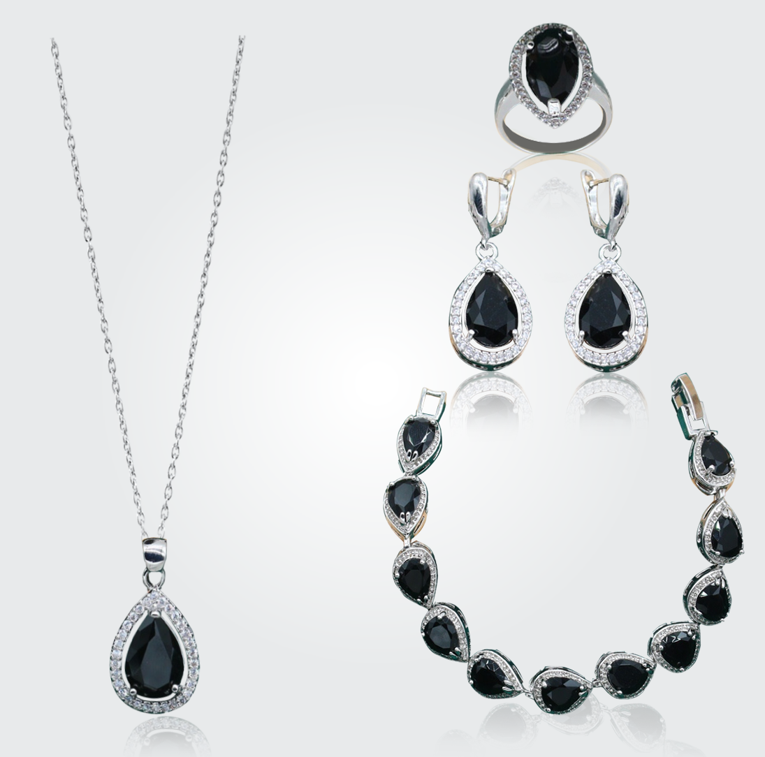 Christine Silver Hand - Crafted Gemstone Pendant Earring Bracelet & Ring Set For Women