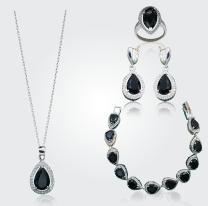 Christine Silver Hand - Crafted Gemstone Pendant Earring Bracelet & Ring Set For Women