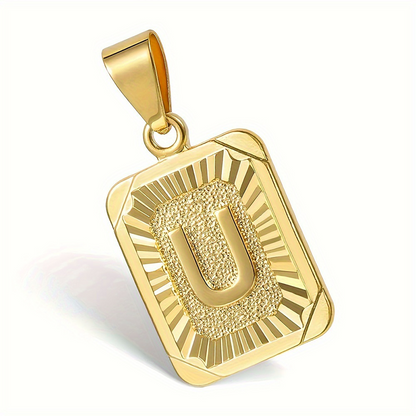 Unisex Necklace Customized 26 Letters Gold Plated Pendant Cuban Curb Chain