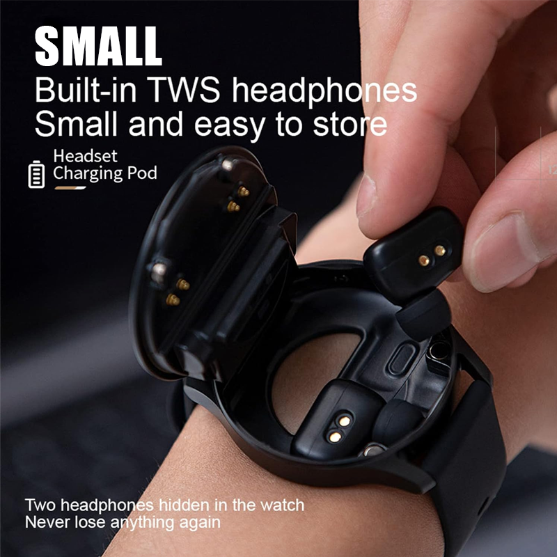 Unisex 2-in 1 Build-in Wireless  Fitness Sports Smart Watch with Earbuds