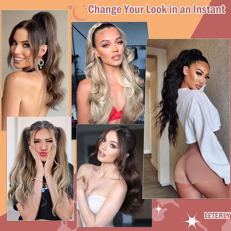 Synthetic Fiber Claw Clip Wavy Ponytail Hair Extensions for Women