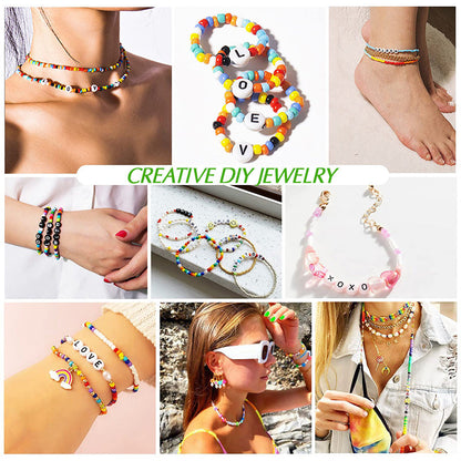 2400pcs Mixed Alphabet Letter Round Beads Kit for DIY Jewelry Making with Crystal Elastic String