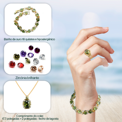 Castor 18K Amarelo Ouro Peridoto Rubi Pingente Brinco Pulseira e Conjunto de Anel Para Mulheres