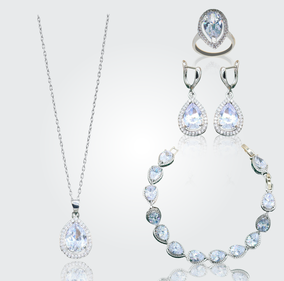 Christine Silver Hand - Crafted Gemstone Pendant Earring Bracelet & Ring Set For Women