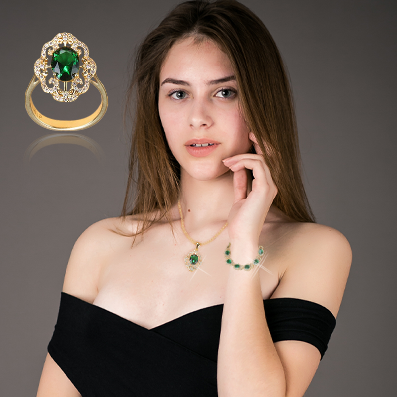 Aurora 18K Gold Gemstone Pendant Earring Bracelet & Ring Set For Women